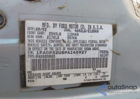 1993 Ford Taurus Gl из США, поврежденный, VIN 1FACP52U8PA140927